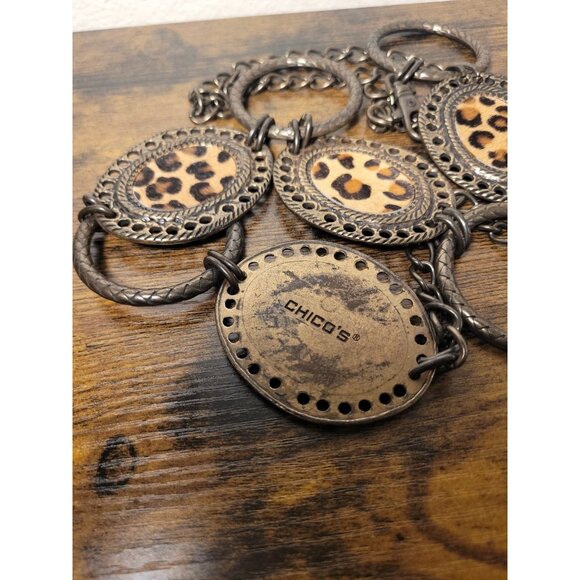 Chico's Leopard Concho Chain Belt Animal Adjustable Medallion Link Calf Hair OS - Picture 4 of 11